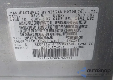 2013 Nissan Sentra Sr from USA, damaged, VIN 3N1AB7AP0DL766485